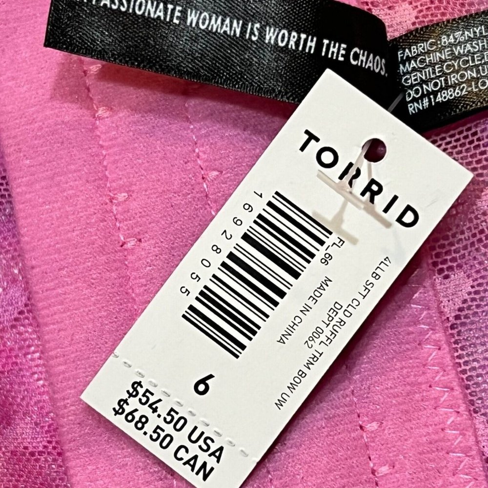 NWT TORRID Unlined Longline Bra Sz 6X Pink Purple Hearts - Picture 4 of 4